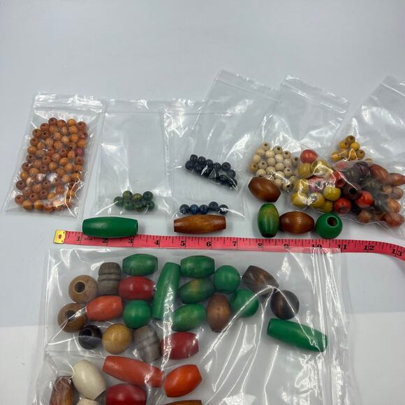 Large Vintage Lot Wooden Macrame Beads 1970's Green Orange Brown Cream - Picture 2 of 8